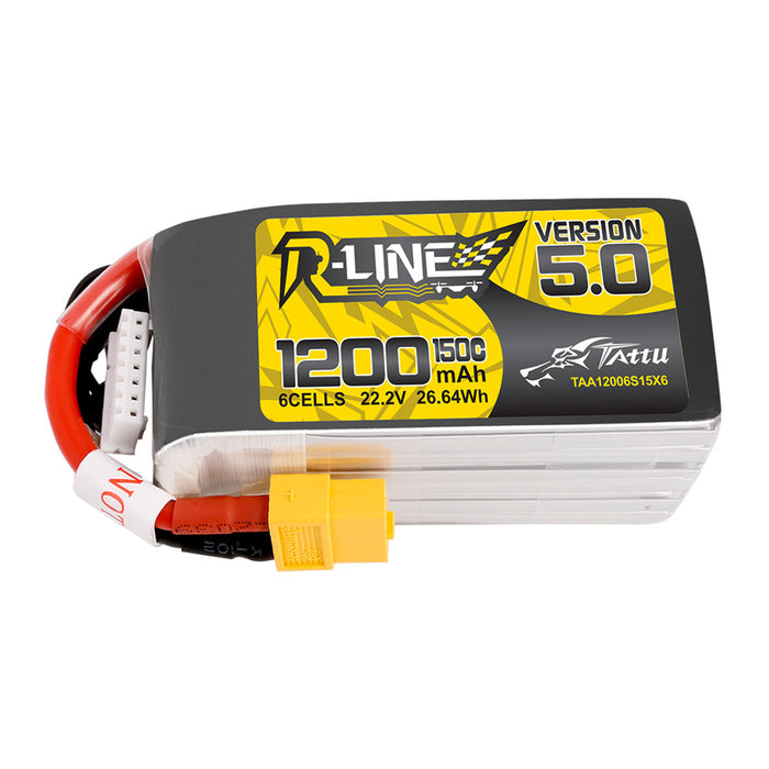 Tattu R-Line Version 5.0 1200mAh 22.2V 150C 6S1P Lipo Battery Pack With XT60 Plug