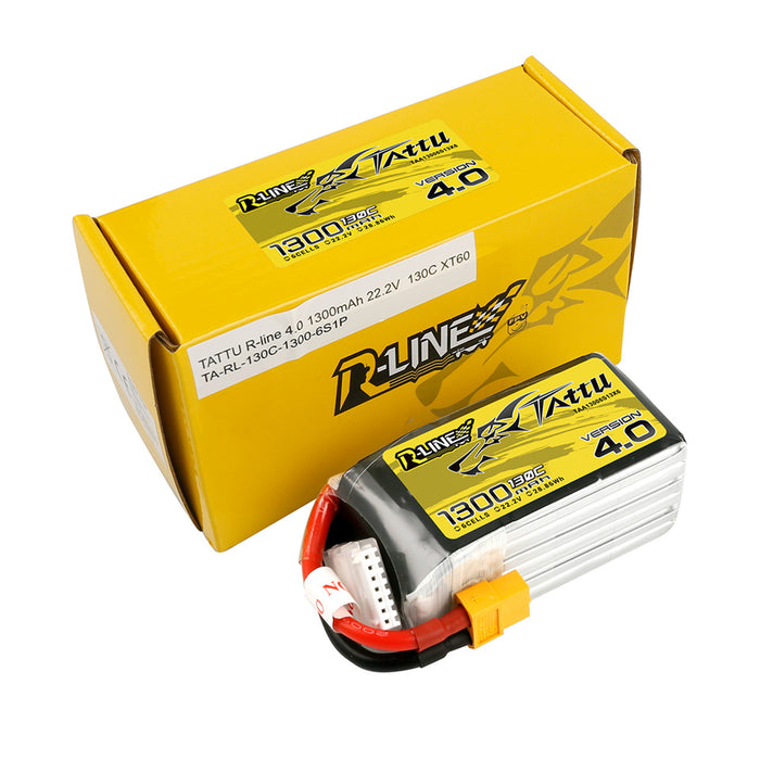 Tattu R-Line Version 4.0 1300mAh 22.2V 130C 6S1P Lipo Battery Pack With XT60 Plug